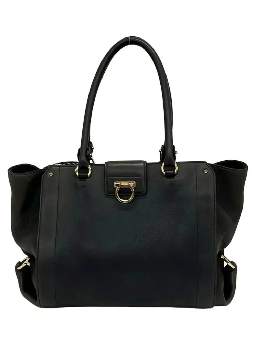 Salvatore Ferragamo EZ-21 G187 Dark Navy Gray Leather Tote Bag